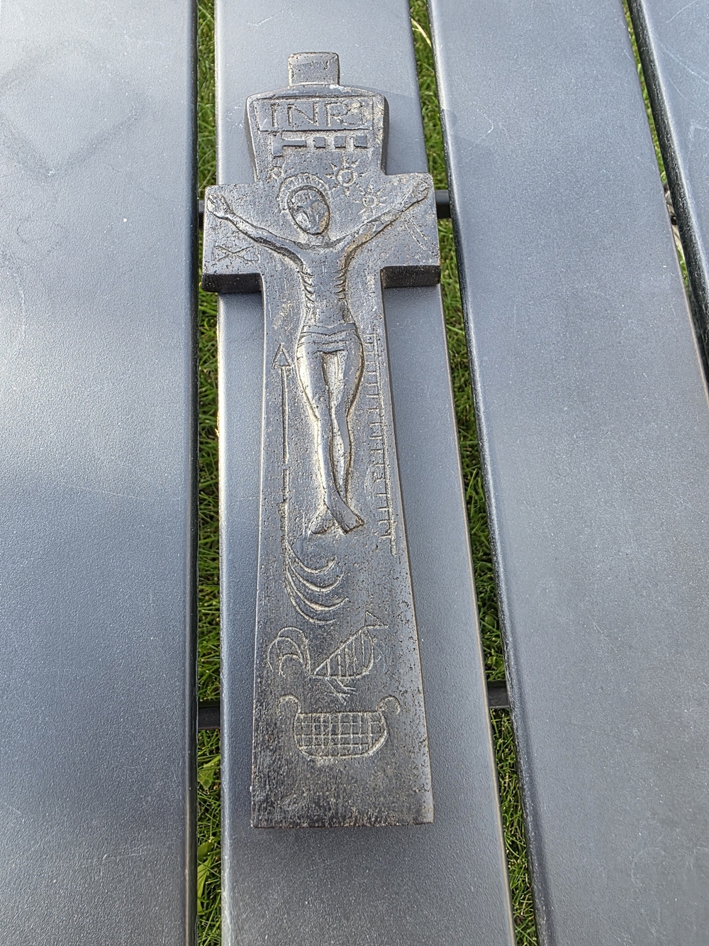 Hand-Carved Wooden Crucifix Wall Cross INRI Jesus Folk Art Vintage Religious